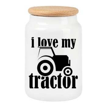 i love my tractor Symbol Farmer Farmer Farmer - Cookie Jar with Wooden Lid - white - Front