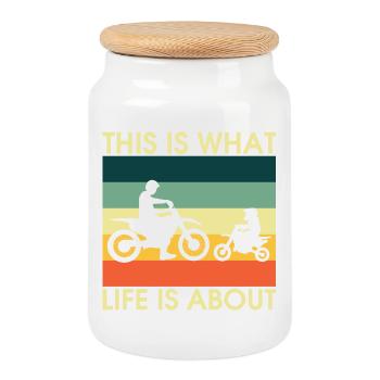 Silhouettes rétro de vélos ParentChild - Boîte à biscuits avec couvercle en bois - blanc - Devant