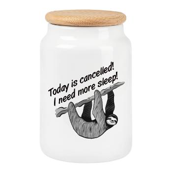 Aujourd’hui est annulé! J’ai besoin de plus de sommeil! - Boîte à biscuits avec couvercle en bois - blanc - Devant