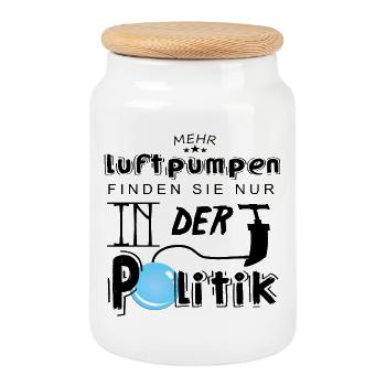 Mehr Luftpumpen in der Politik - Keksdose mit Holzdeckel - Weiß - Vorne
