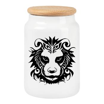 Lion Tribal - Boîte à biscuits avec couvercle en bois - blanc - Devant