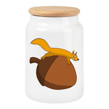 Das Eichhörnchen gegen die Eichel - Keksdose mit Holzdeckel - Weiß - Vorne