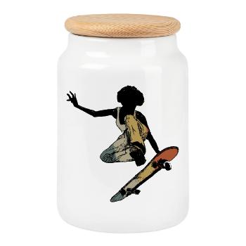 Retro Skater - Cookie Jar with Wooden Lid - white - Front