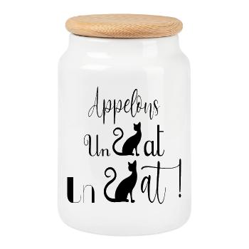 cat - Cookie Jar with Wooden Lid - white - Front