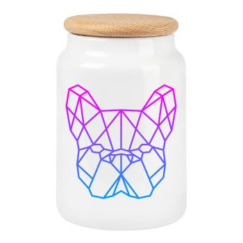 Geometrischer Bulldog Neon Gradient - Keksdose mit Holzdeckel - Weiß - Vorne