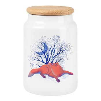 Moon Dreams Under Blue Tree - Cookie Jar with Wooden Lid - white - Front