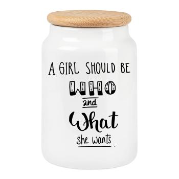 a girl should be who and what she wants - Cookie Jar with Wooden Lid - white - Front