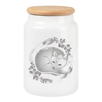 Petit renard polaire dormant dans des couleurs argentées - Boîte à biscuits avec couvercle en bois - blanc - Devant
