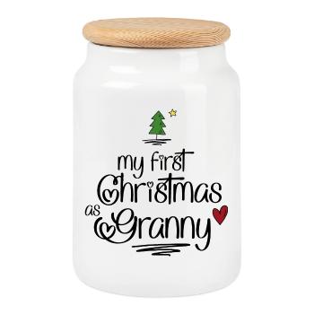 My first Christmas as Granny - Cookie Jar with Wooden Lid - white - Front