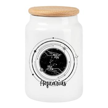 Aquarius Zodiac - Cookie Jar with Wooden Lid - white - Front
