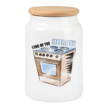Cuisinière - - Cuisine | Roi de la cuisine - Boîte à biscuits avec couvercle en bois - blanc - Devant