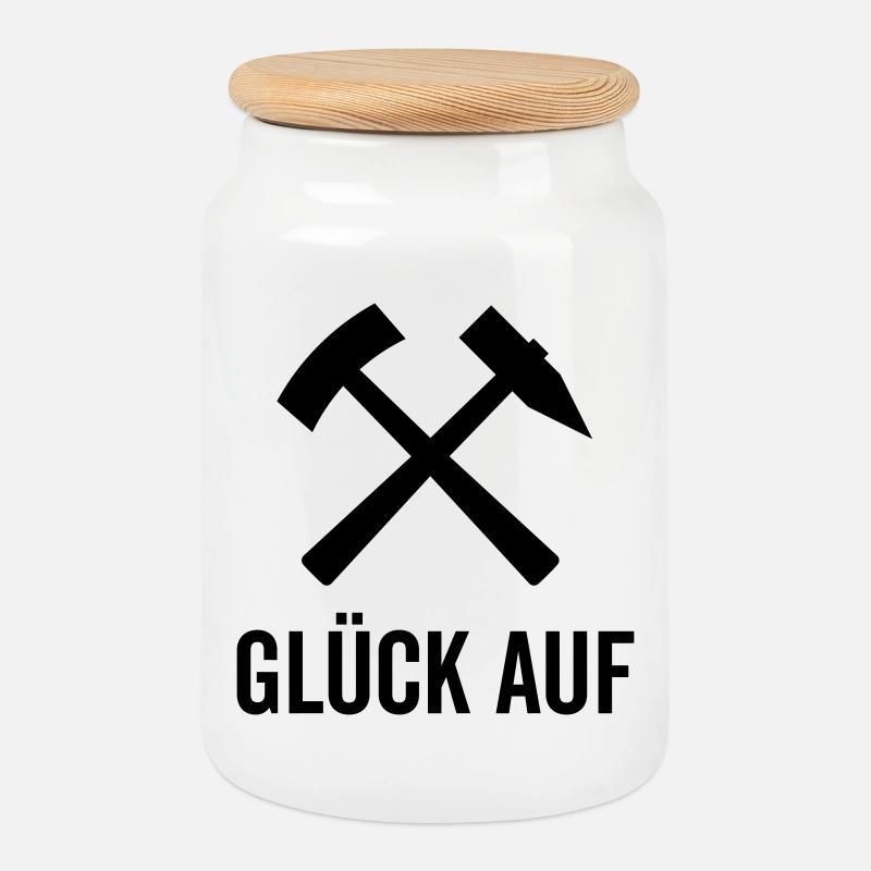 Glück Auf Bergmannszeichen Schlägel Eisen Pott Aue - Keksdose mit Holzdeckel - Weiß