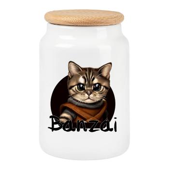 Banzai Katze Weltraumabenteuer - Keksdose mit Holzdeckel - Weiß - Vorne