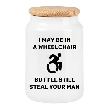 Beware, this wheelchair user is stealing your husband # - Cookie Jar with Wooden Lid - white - Front