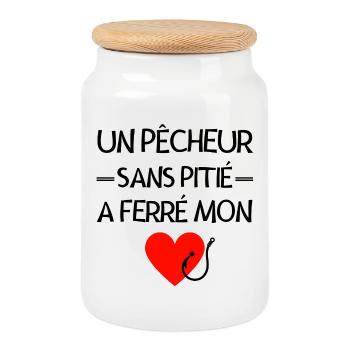 pêche, pêcheur, femme de pêcheur - Boîte à biscuits avec couvercle en bois - blanc - Devant