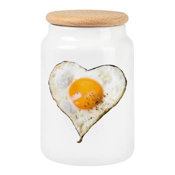 baked egg my love, herz Spiegelei, gebratenes Ei - Keksdose mit Holzdeckel - Weiß - Vorne