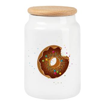 angebissener Schoko Donut mit bunten Streuseln - Keksdose mit Holzdeckel - Weiß - Vorne