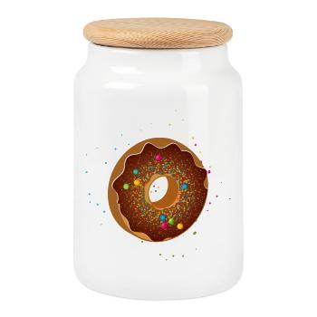 schöner Schoko Donut mit bunten Streuseln - Keksdose mit Holzdeckel - Weiß - Vorne