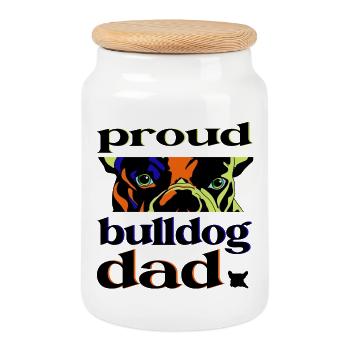 Proud Bulldog Dad Pop Art Design - Cookie Jar with Wooden Lid - white - Front