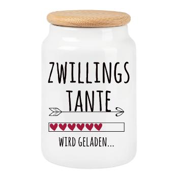 werdende Zwillingstante Schwangerschaft Zwillinge - Keksdose mit Holzdeckel - Weiß - Vorne