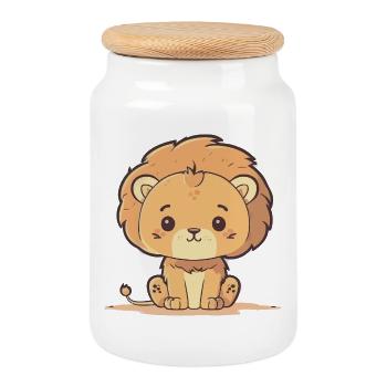Lion cub - Cookie Jar with Wooden Lid - white - Front