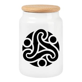 Celtic symbol of protection (black) - Cookie Jar with Wooden Lid - white - Front