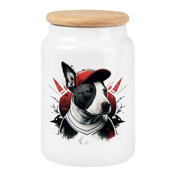 Bull Terrier Street Art Casquette - Boîte à biscuits avec couvercle en bois - blanc - Devant