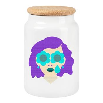 Frau Träne Blumen vintage Grafik - Keksdose mit Holzdeckel - Weiß - Vorne