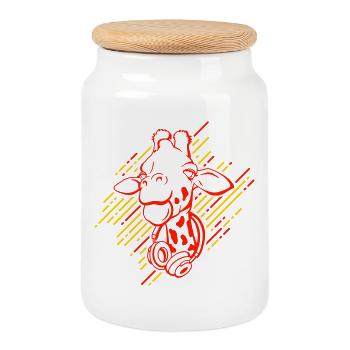 Girafe cool avec écouteurs - Boîte à biscuits avec couvercle en bois - blanc - Devant