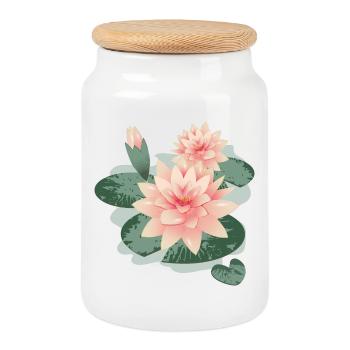 Fleurs de nénuphars avec bourgeon dans l’étang de nénuphars - Boîte à biscuits avec couvercle en bois - blanc - Devant