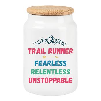 Trail Runner - Intrépide. Implacable. Imparable. - Boîte à biscuits avec couvercle en bois - blanc - Devant