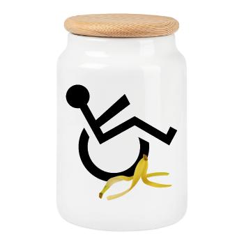 Wheelchair user slips on banana humor # - Cookie Jar with Wooden Lid - white - Front