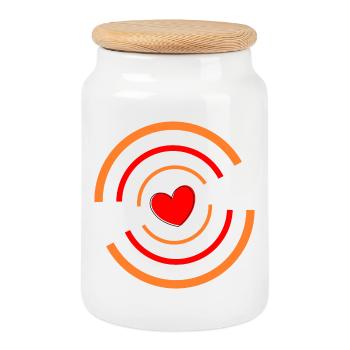 Heart red with stripes - Cookie Jar with Wooden Lid - white - Front