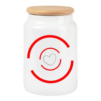 Heart red white - Cookie Jar with Wooden Lid - white - Front