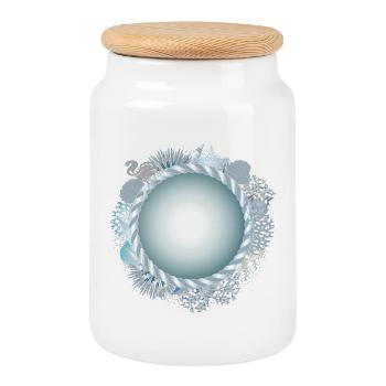 maritime frame with rope and coral reef look - Cookie Jar with Wooden Lid - white - Front