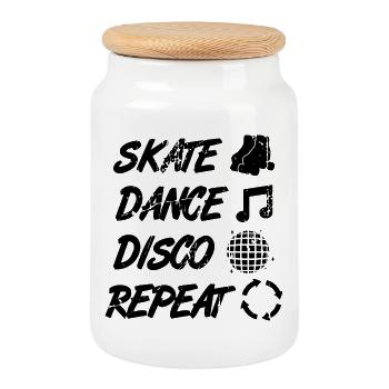Patinage, Danse, Disco, Répétition - Boîte à biscuits avec couvercle en bois - blanc - Devant