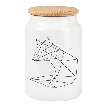 Fox in ORGAMI style Liniar - Cookie Jar with Wooden Lid - white - Front