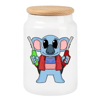 Gas station attendant Koala gas station - Cookie Jar with Wooden Lid - white - Front