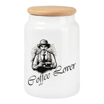 Coffee Lover - Cookie Jar with Wooden Lid - white - Front