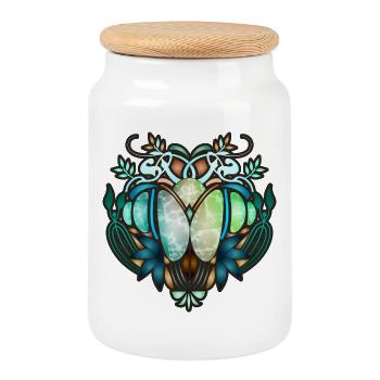 Art Nouveau ornament in transparent glass look - Cookie Jar with Wooden Lid - white - Front