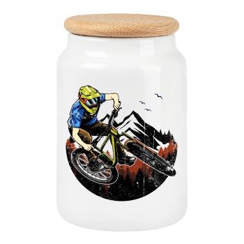 Peak Rider Mountain Bike Action - Cookie Jar with Wooden Lid - white - Front