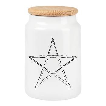 Pentagram Star - Cookie Jar with Wooden Lid - white - Front