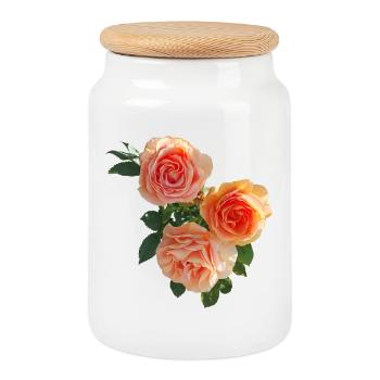 Peach Rose Bouquet - Cookie Jar with Wooden Lid - white - Front