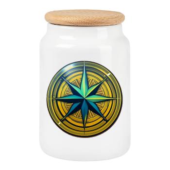 Compass - Cookie Jar with Wooden Lid - white - Front
