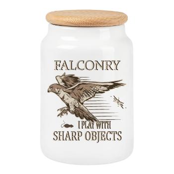 Falconer - Cookie Jar with Wooden Lid - white - Front