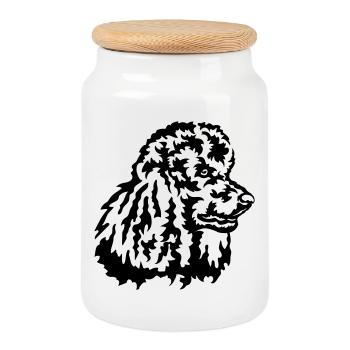 Big Poodle Head - Cookie Jar with Wooden Lid - white - Front