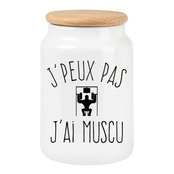 J'peux pas j'ai Muscu - Humour Musculation - Boîte à biscuits avec couvercle en bois - blanc - Devant