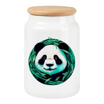 Panda - Cookie Jar with Wooden Lid - white - Front