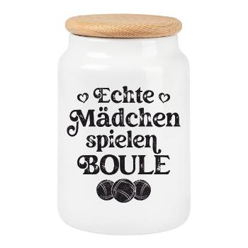 Echte Mädchen spielen Boule Bouler Boccia Spiel - Keksdose mit Holzdeckel - Weiß - Vorne