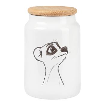 questioning meerkat - Cookie Jar with Wooden Lid - white - Front